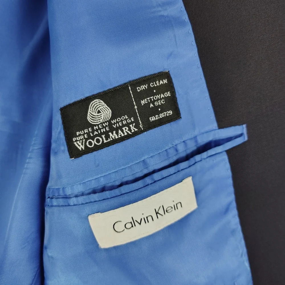 Calvin Klein 42R Navy 100% Wool 3 Button Mens Blazer Sport Coat Jacket‎